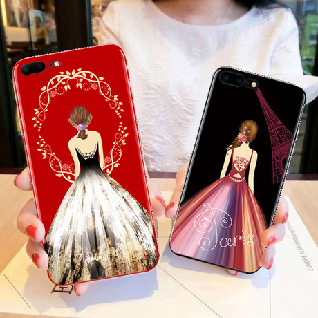 iphonex手機殼蘋果6SPLUS單排鑲鑽背影女孩全包創意iphone8保護套工廠,批發,進口,代購