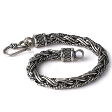 批发S925纯银时尚饰品 清迈手工编织泰银手链男款6.5mm粗麻花手链
