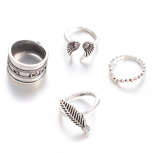 Ring set angel wings leaf ring 4 piece suit ring