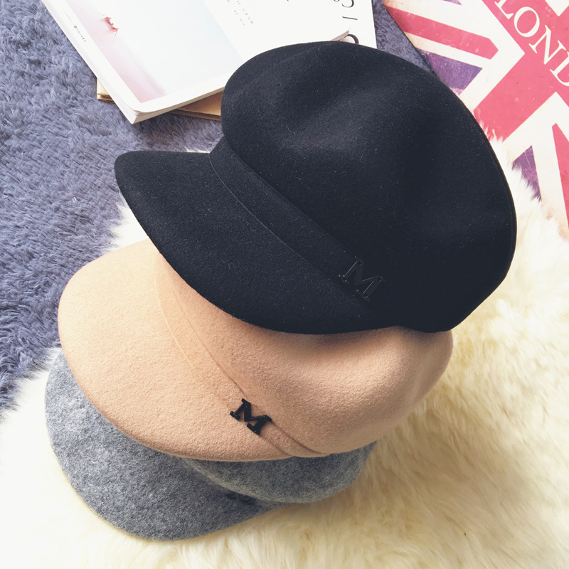 Spring Topper Cap Duck Tongue Octagonal Beret Trendy Women Korean Knight British Wool Tweet Equestrian Hat