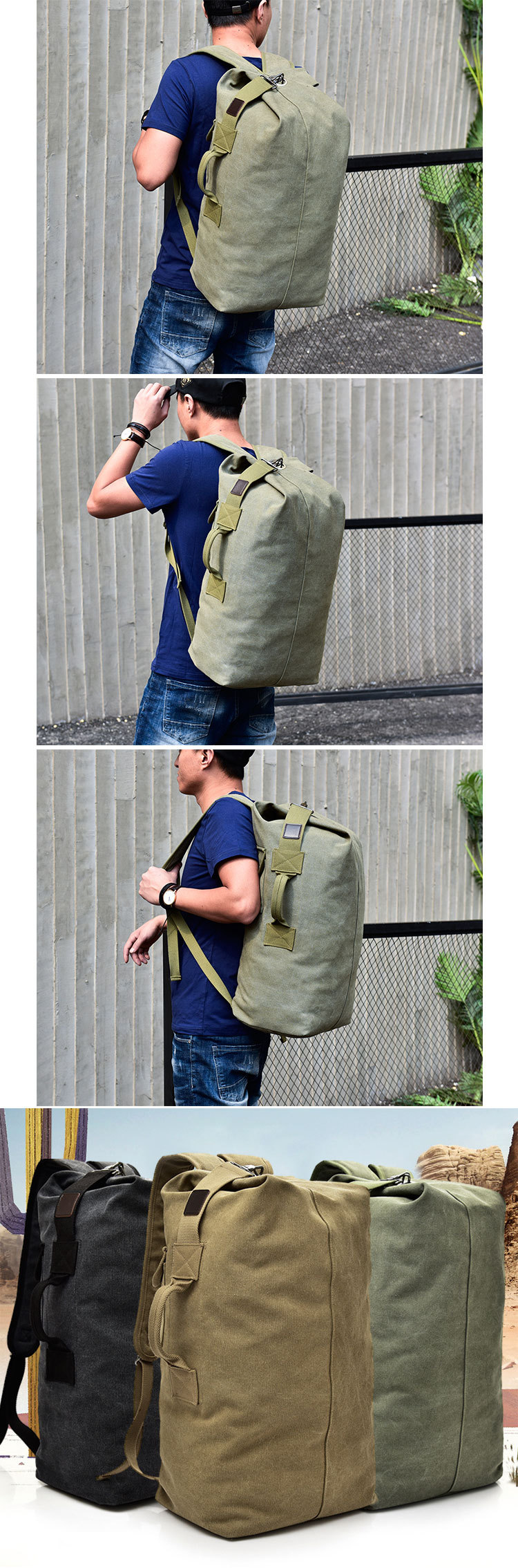 Unisex Solid Color Canvas Zipper Functional Backpack Hiking Backpack display picture 3