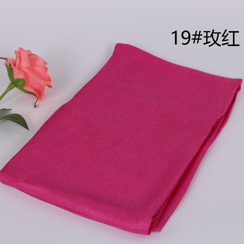 #19玫红 (2)  -棉麻围巾批发 披肩头巾多用