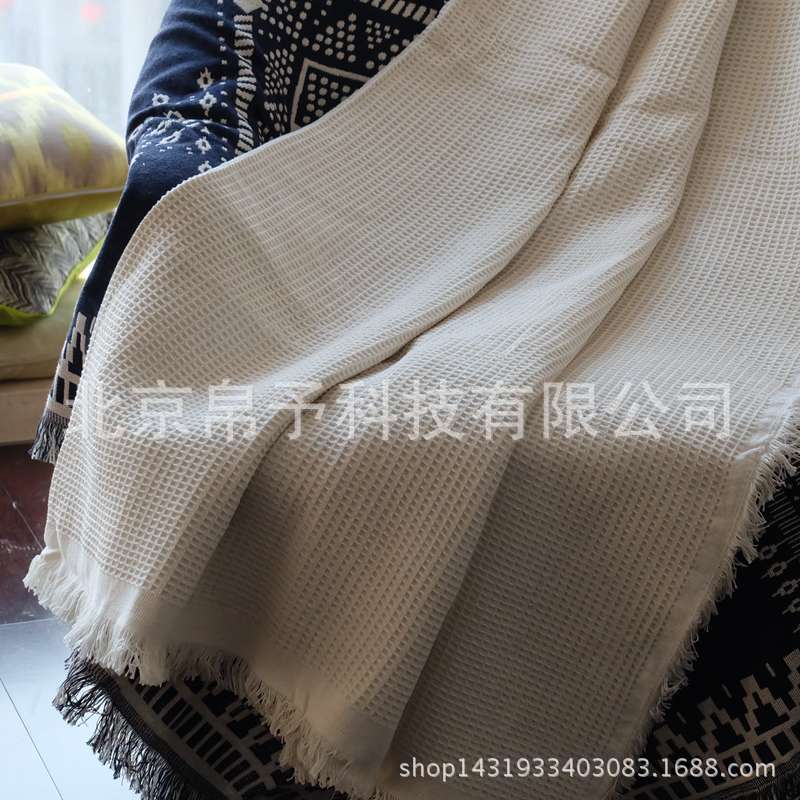 Foreign trade Plain colour Woven tassels Cotton blanket Sofa cover Towel blanket hotel Homestay Bed covers photograph prop