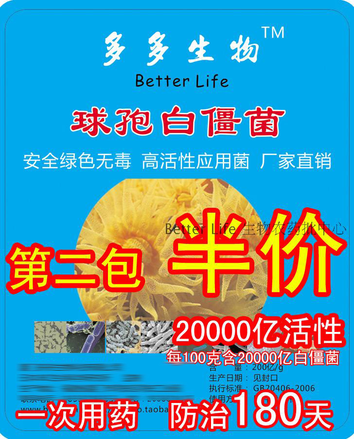 白僵菌 林业生物防虫 松树速生桉防虫 生物菌种  球孢白僵菌500g