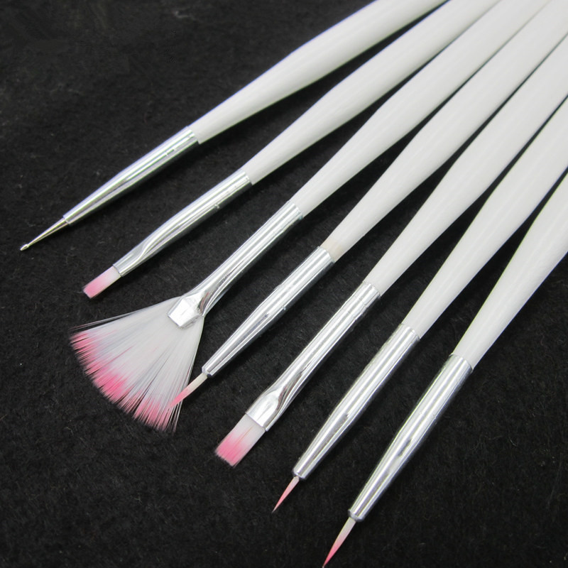 美甲短尾杆7支套彩绘笔 画花笔 光疗笔 点钻笔 美甲扇形笔 白色杆|ms