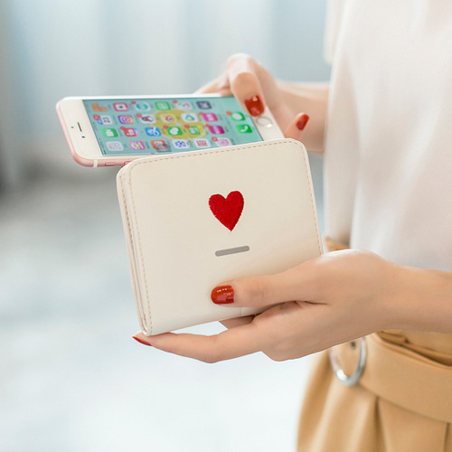 Leather Mini Wallet for Women, Short Foldable 2024 New Korean Style Ultra-Slim Simple Student Cute Money Clip