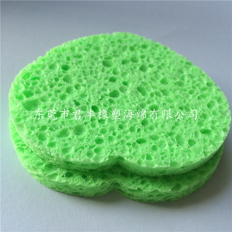 定制海藻洁面海绵粉扑 绿色吸水膨胀有孔木浆棉洗脸扑卸妆