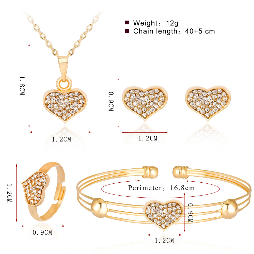 Nouvelle Mode Coréenne Exquis Plein Diamant Amour Bijoux Kc Alliage Plaqué Diamant Collier Quatre Pièces En Gros Nihaojewelry display picture 1