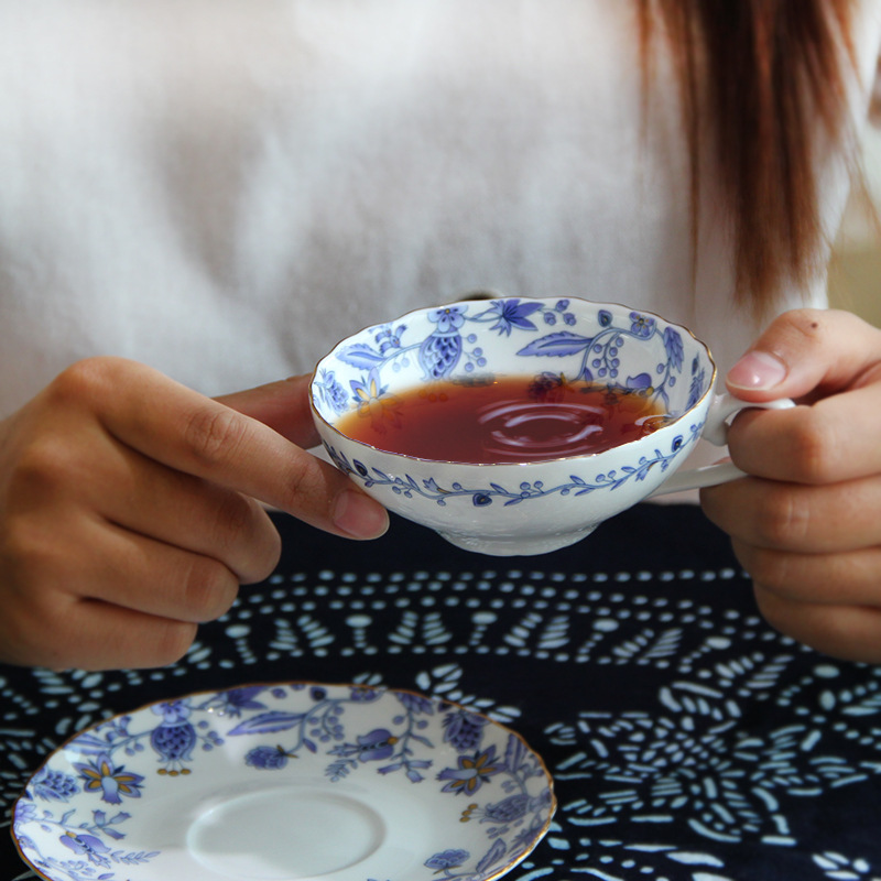 代销阿瓦隆骨瓷咖啡杯英式下午茶杯子外贸出口日式荷口描金陶瓷杯