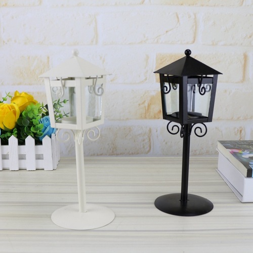 8135 street lamp kiosk candle holder, iron art wedding creative home crafts, European pastoral glass decorative wind lamp