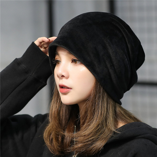 Autumn and winter new plush pullover hat Korean version solid color pile hat simple casual ear protection head cap confinement cap