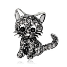 欧美时尚胸花 复古可爱小猫胸针 镶钻领针 速卖通推荐