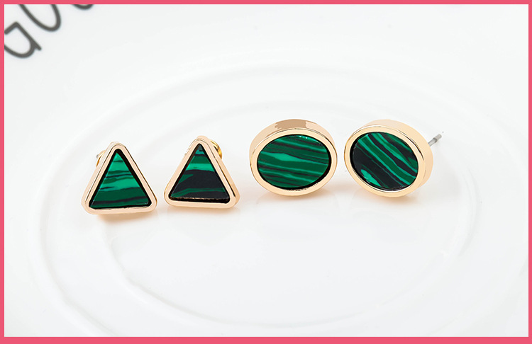 Marble Emerald Geometric Circle Triangle Turquoise Earrings display picture 4