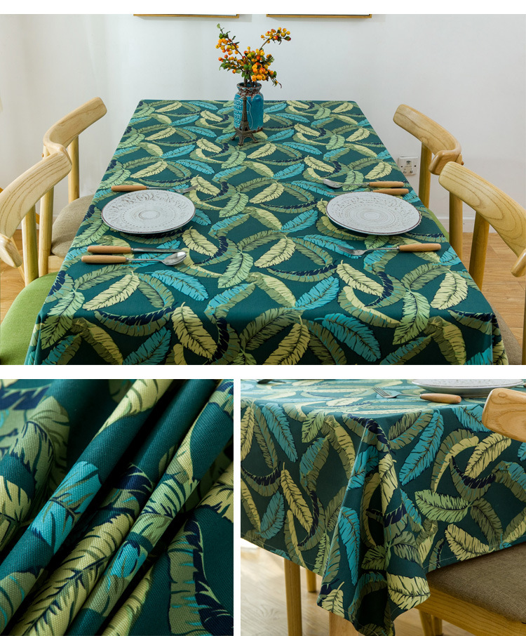 American-style Thickened Cotton Reactive Printed Canvas Tablecloth With Feather Leaf Pattern Coffee Tables Dining_voghion.com