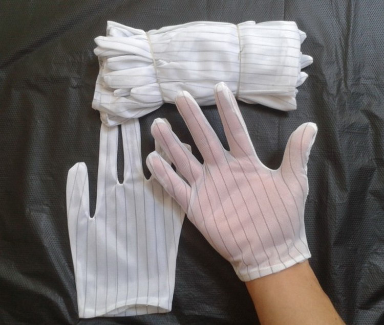 防静电  手套双面条纹 无尘白尼龙工作 防护手套一包10双