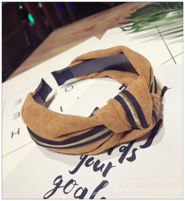 Korean New Hair Accessories Retro Flannel Stripe Contrast Color Knotted Bow Knot Wide-edge Hair Hoop Women display picture 1