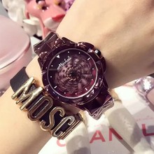 玛莎莉新款钢带表 紫色女士表 时尚 潮流 个性会转动百搭手表