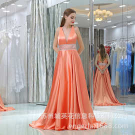 Engerla礼服201LAZADA大货新款晚礼服华丽锻布双VA字裙长礼服