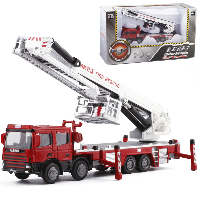 [Boxed] kaidiwei 1:50 alloy fire truck climbing fire truck car model children's toy 625014