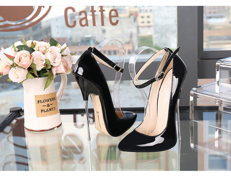Giày cao gót nữ mũi nhọn gót 16 cm phong cách gợi cảm — Màu Đỏ đào, Màu đen, Màu đỏ, Trắng bạc chi tiết 15