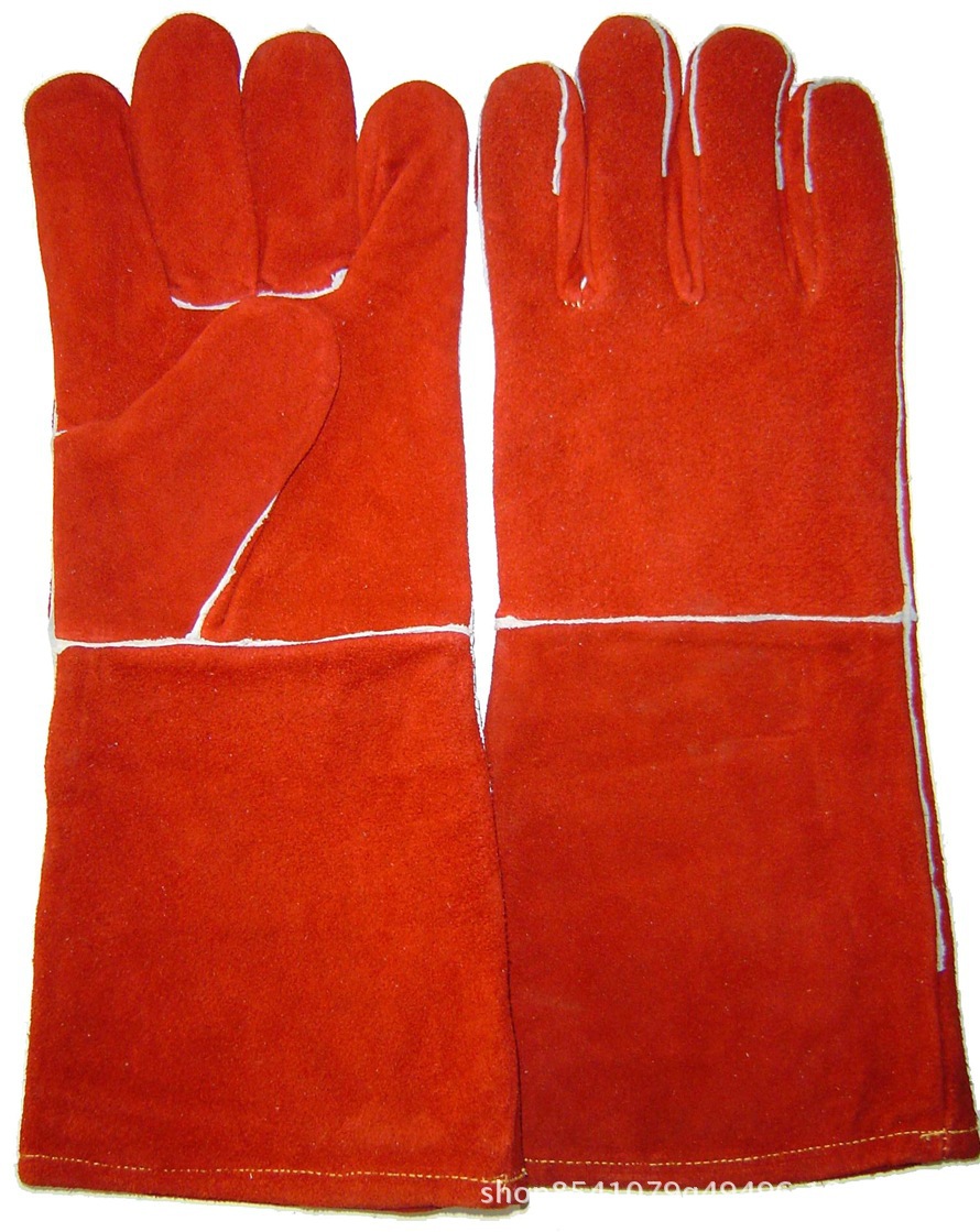 红色牛二层电焊皮革手套劳保手套电焊手套批发