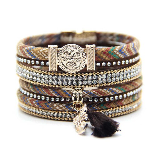 Jewelry national owl leather bracelet Bohemia female bracelet with high sense of European and American ins jewelry trade