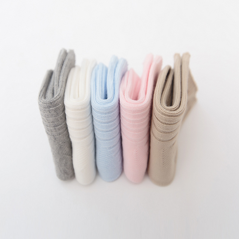 Calcetines para niños primavera y otoño aguja doble color sólido algodón peinado boca suelta calcetines para bebés niños y niñas calcetines de media pantorrilla calcetines para bebés