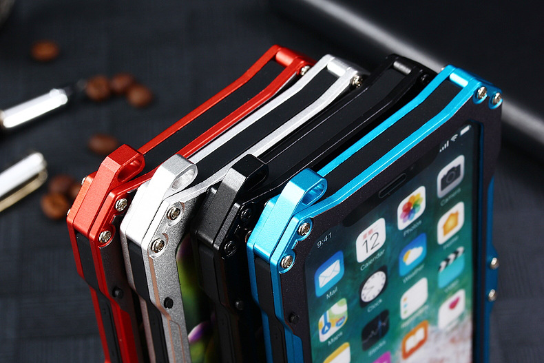 S.CENG Gundam Water Resistant Dustproof Shockproof Silicone Gorilla Glass Aluminum Alloy Metal Case Cover for Apple iPhone X