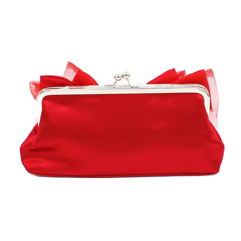 Túi clutch dạ tiệc satin nơ xếp ly đính kim cương – kèm dây đeo chéo — Màu đỏ, Màu đen, Màu Sâm panh, Màu bạc chi tiết 6