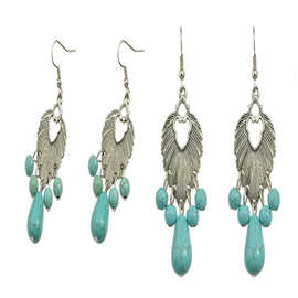 欧美流行时尚饰品 韩版个性复古蓝色水滴宝石耳环