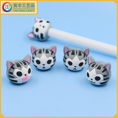 pvc软胶笔头 3D滴胶立体司徒猫 创意卡通笔头义乌厂家儿童笔帽|ru