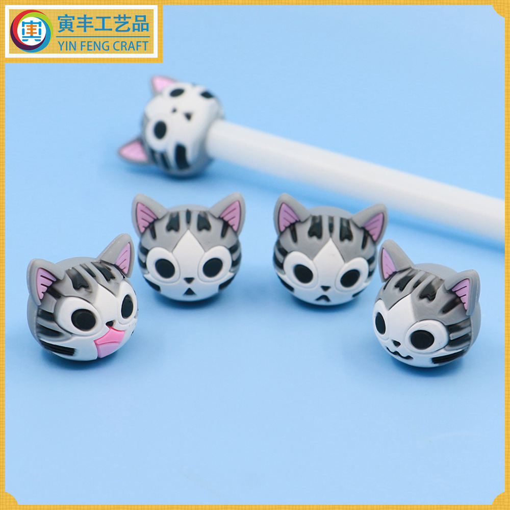 pvc软胶笔头 3D滴胶立体司徒猫 创意卡通笔头义乌厂家儿童笔帽|ru