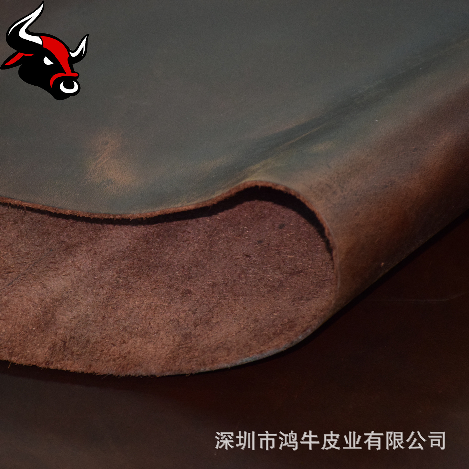 红棕色刮变蜡感疯马皮头层黄牛皮箱包洗漱包皮革长期供应箱包专用