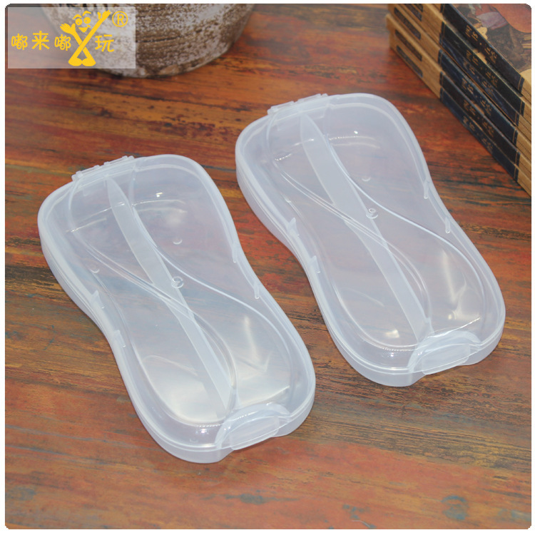 PP透明加厚双格塑料盒外出携带餐具盒叉勺子卫生餐具包装盒子|ru