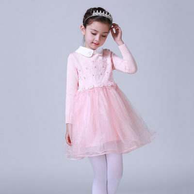 2017 mùa thu và mùa đông quần áo trẻ em mới của váy cotton áo len váy cô gái lớn trẻ em dài tay dress Hàn Quốc công chúa váy