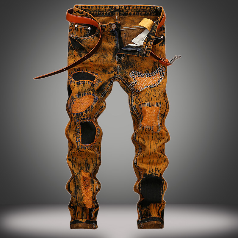 Cross-Border Supply of Retro Trendy Pants, European and American Foreign Trade Jeans, Men's Ripped Personalized Distressed Straight-Leg Men's Jeans Cross-Border Supply of Retro Trendy Pants, European and American Foreign Trade Jeans, Men's Ripped Personalized Distressed Straight-Leg Men's Jeans