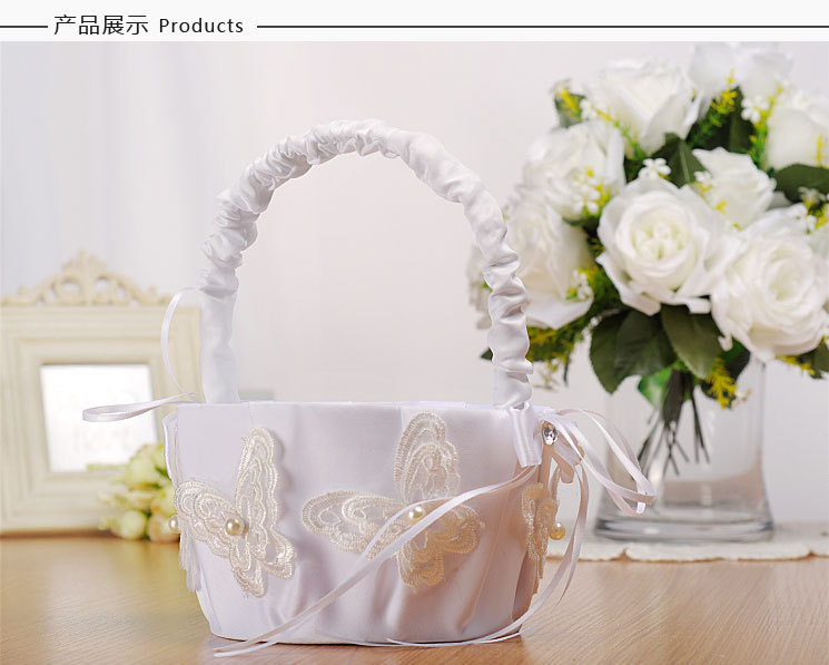 Direct supply from wedding product manufacturers: European-style wedding flower boys, flower baskets, creative hand-embroidered flower-scattering baskets, bows, and bride's wedding baskets detail image 6