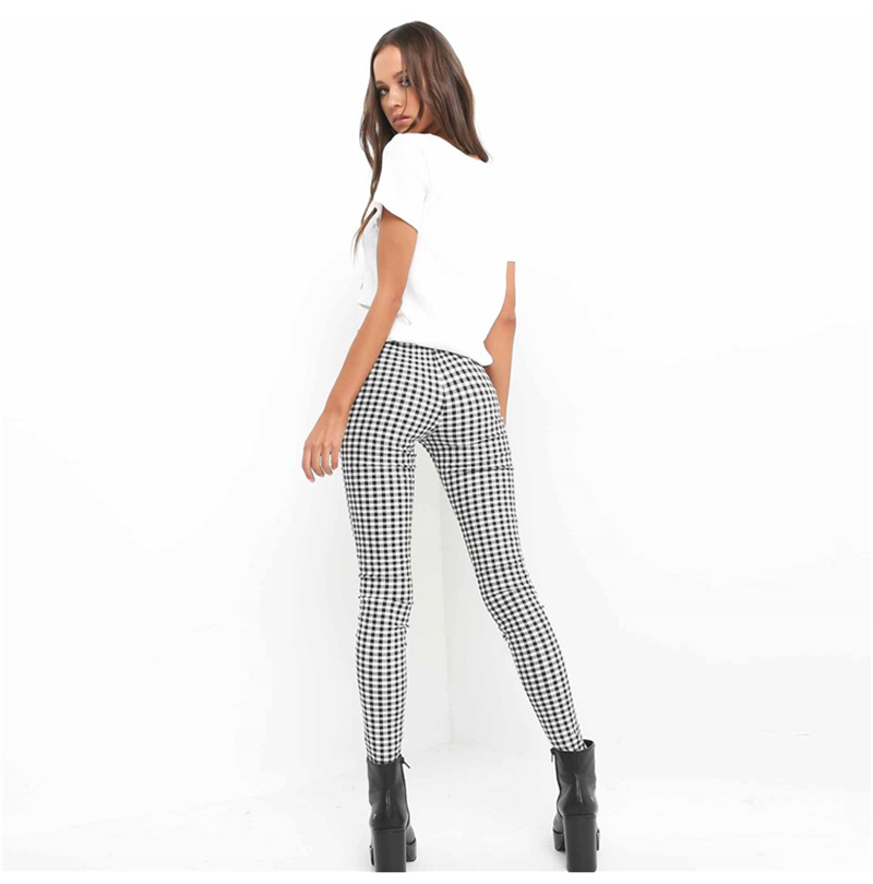 New Stylish  Zip-up Plaid Sexy Plaid Pants Sweatpants Women Side Stripe Trousers Fashion pant pantalon mujer