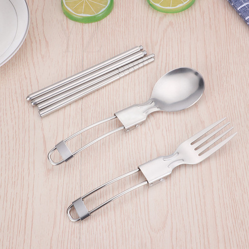 304 stainless steel folding tableware set folding knife, fork, spoon, chopsticks, salad spoon, outdoor portable folding tableware