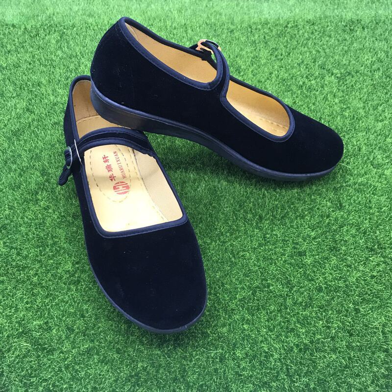 Women's Old Beijing Cloth Shoes Work Shoes Black Flat Heel Hotel Dancing Shoes Chinese Restaurant Waiter One Word Buckle Cloth Shoes