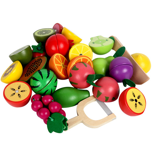Yuelebi Wooden Pretend Play Toy Educational Fruit and Vegetable Cutting Fun Simulation Toy Cutting and Watching for 1-3 Years Old