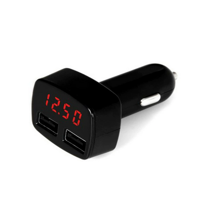 Зарядное устройство для автомобиля USB с вольтметром и термометром, 2.1A, модели PV/TV/EC2, для систем 12V/24V
