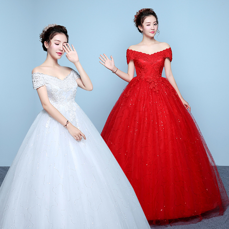 One-shoulder wedding dress bridal floor-length wedding dress Suzhou Huqiu wedding dress large size Korean-style pregnant women Wedding Dress Manufacturers