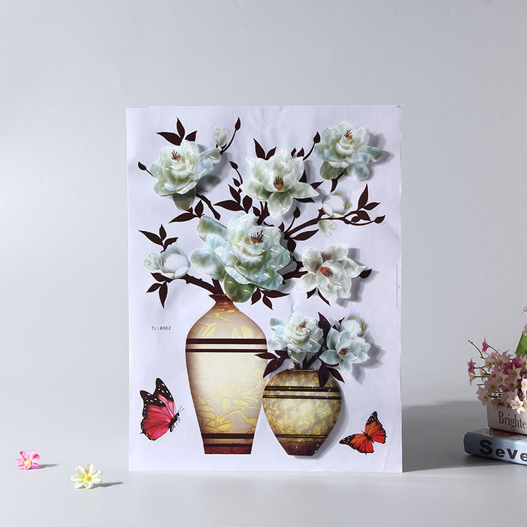 Décoration intérieure de style européen raffinée : vase mural tridimensionnel à plusieurs niveaux en feuille d'or, autocollants 3D imperméables_voghion.com