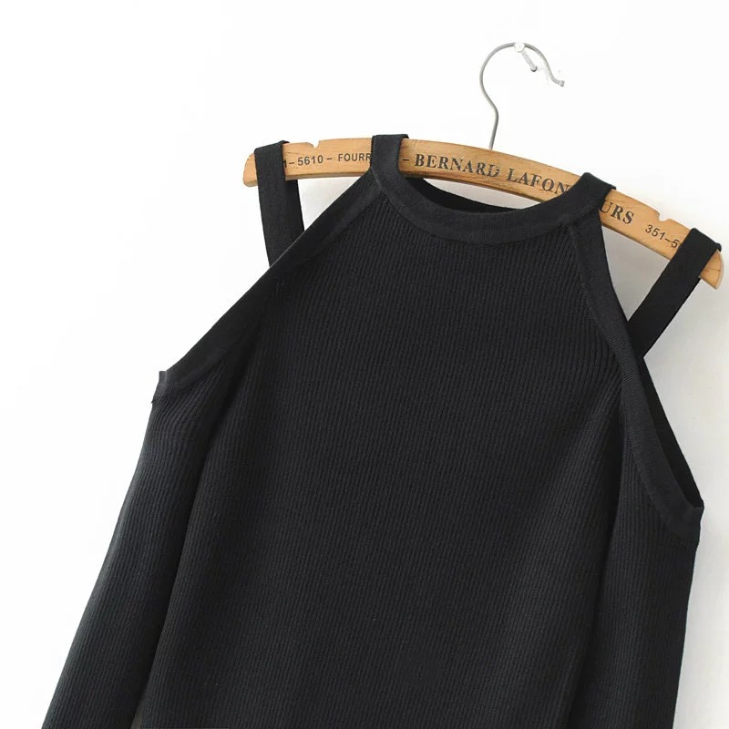 fashion hollow shoulder tight-fitting long-sleeved bottoming shirt NSHS50547
