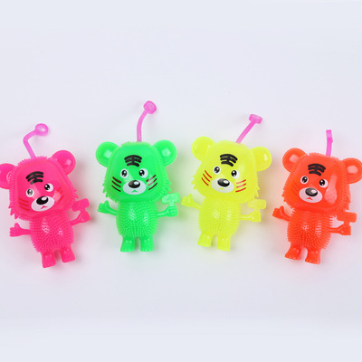 工廠直銷閃光毛毛球發光彈力球發泄球帶燈帶哨地攤夜市閃光動物