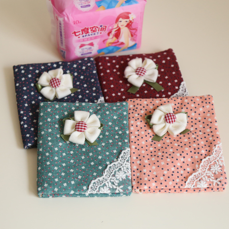 夏季卫生巾收纳包 女士蕾丝甜美姨妈巾小布包两折设计|ru