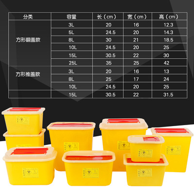 厂家销售一次性塑料医院用垃圾桶方形外贸推翻盖利器盒锐器桶|ms