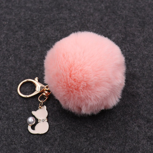 Korean version of cute pearl cat pendant imitation rex rabbit fur ball keychain ladies fur bag pendant plush pendant