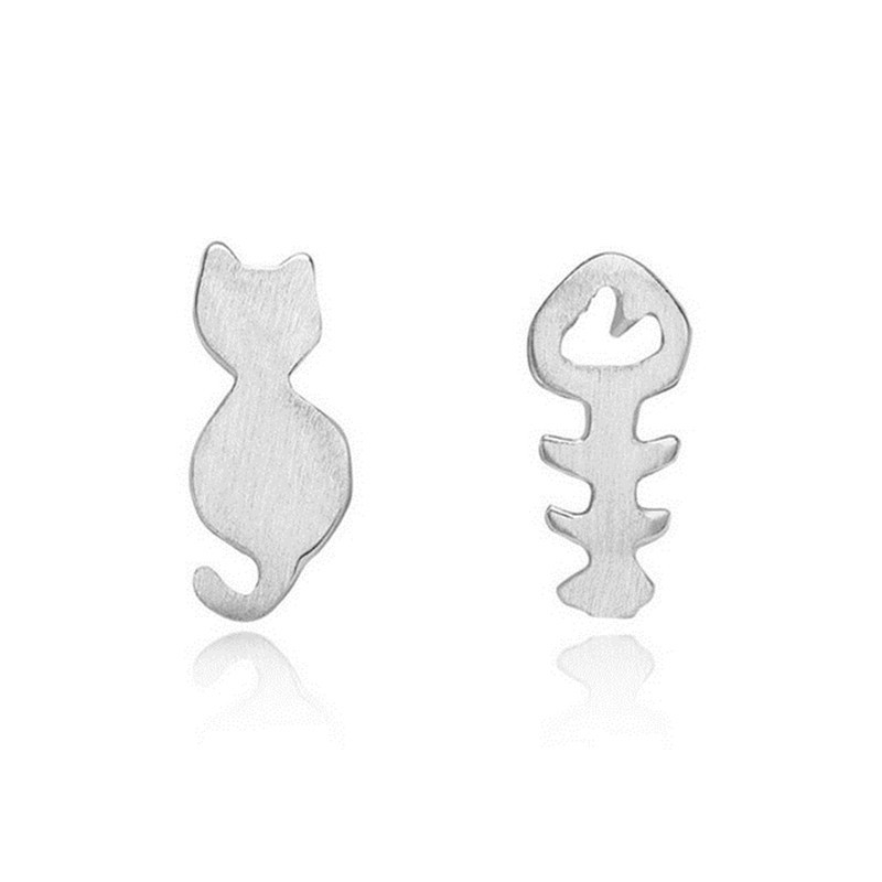 Simple Cute Kitty Ear Studs Alloy Plating Gold Silver Animal Kitten Fish Stud Ear Studs Wholesale display picture 14